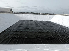 Solar evaporation pond used to reduce seepage losses, soil pollutions, water pollutions, hdpe geomembrane liners protect soil & ground water beneath, Climax,India - Image