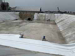 Solar evaporation pond used to reduce seepage losses, soil pollutions, water pollutions, hdpe geomembrane liners protect soil & ground water beneath, Climax,India - Image